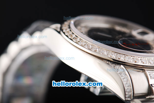 Rolex Day-Date Automatic Diamond Bezel and Roman Hour Marking with Black Dial - Click Image to Close